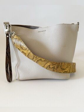 Find Kapoor Pingo Bag Crossbody Faux Pebbled Leather Snake-Print Strap Cream